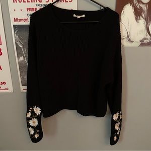 Black floral embroidered sweater